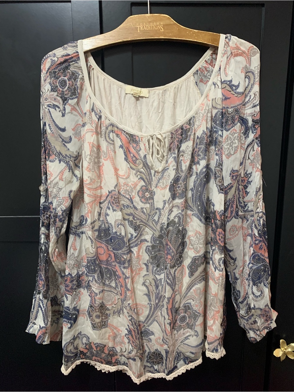 Ambra Silk Italian Paisley Peasant Blouse lightweight soft luxurious